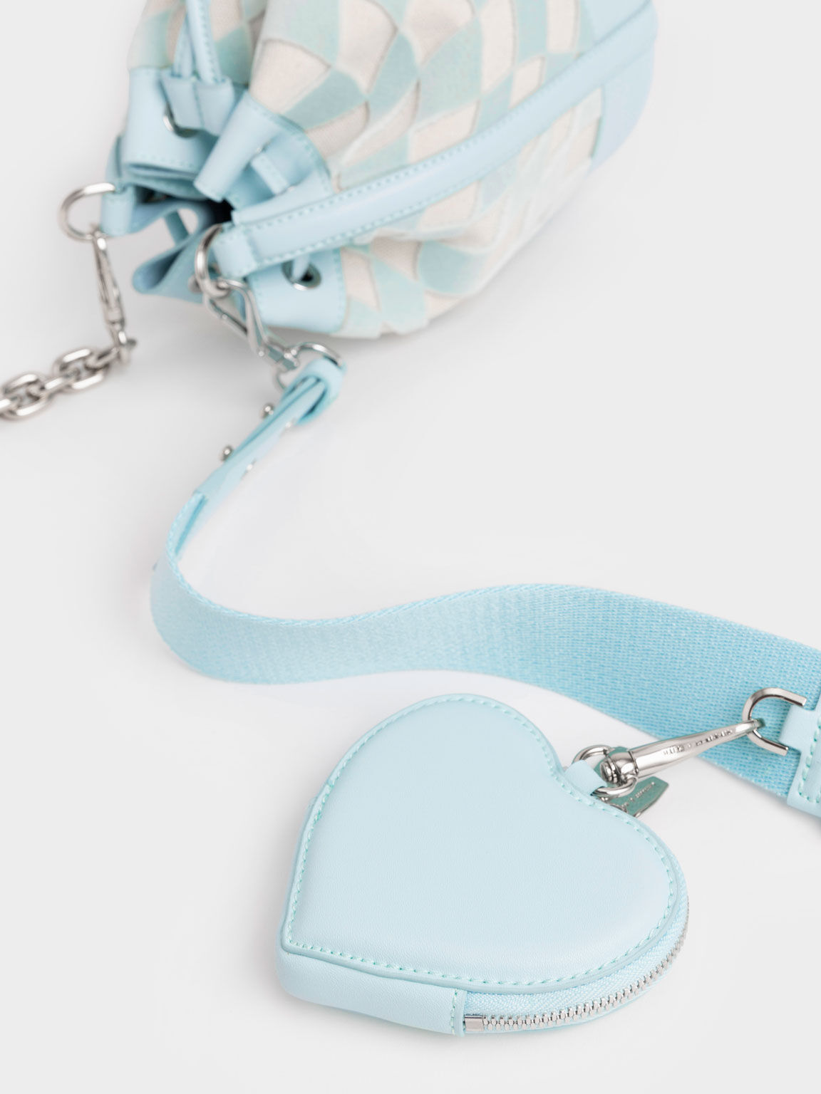 Light Blue Zetta Checkered Bucket Bag - CHARLES & KEITH US