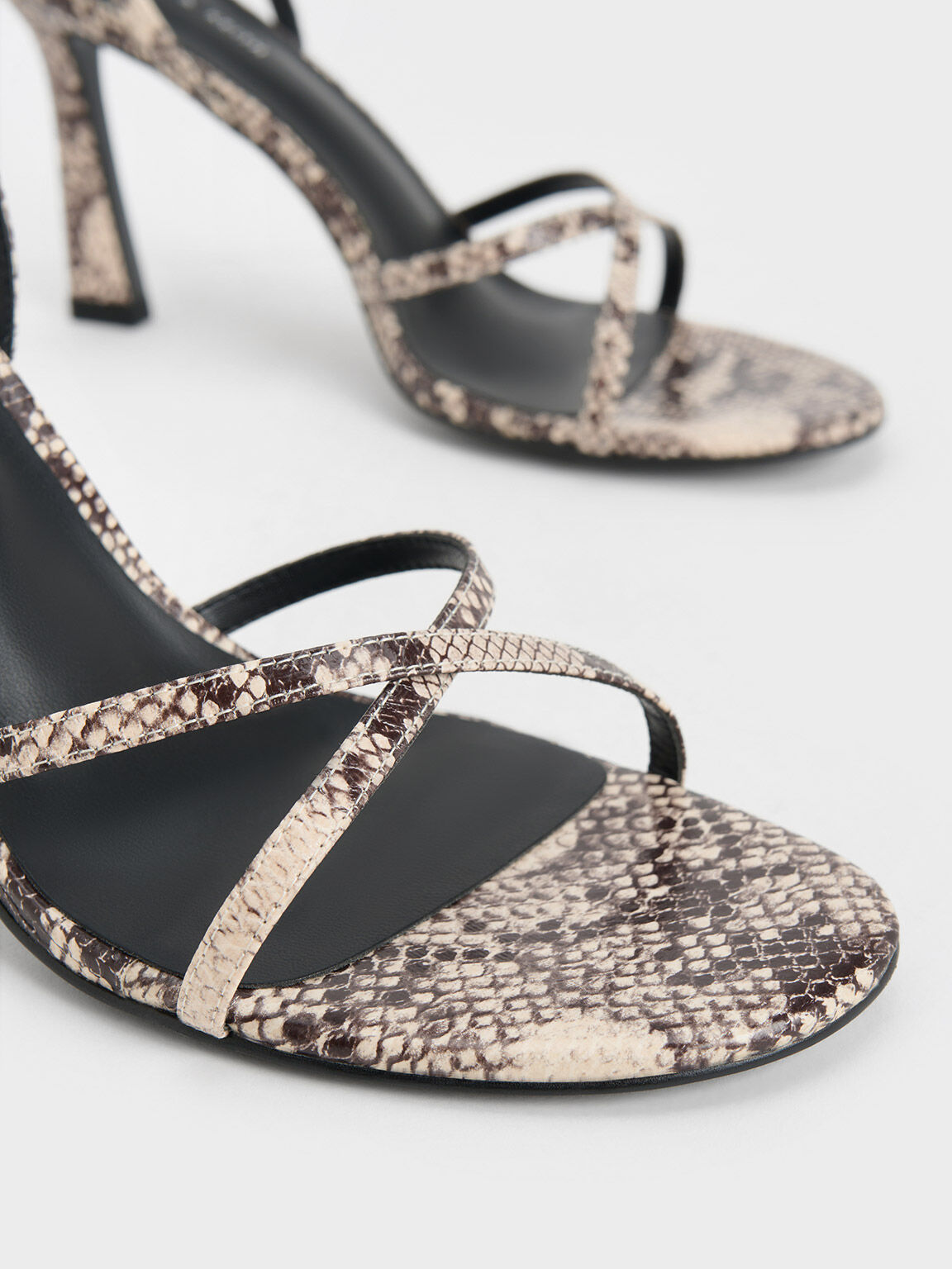 Snake-Print Crossover-Strap Heeled Sandals, Animal Print Natural, hi-res