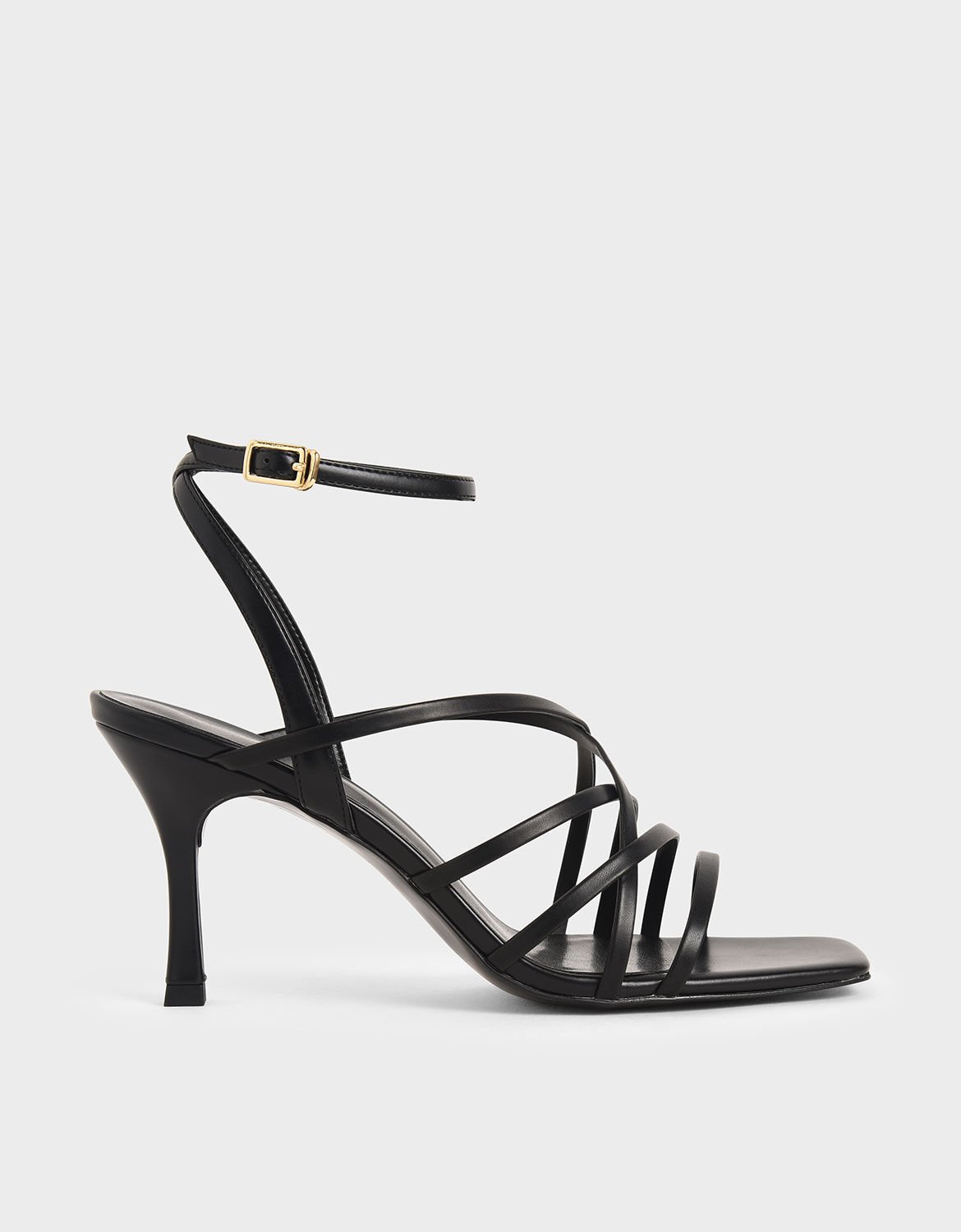 Black Strappy Heeled Sandals | CHARLES 