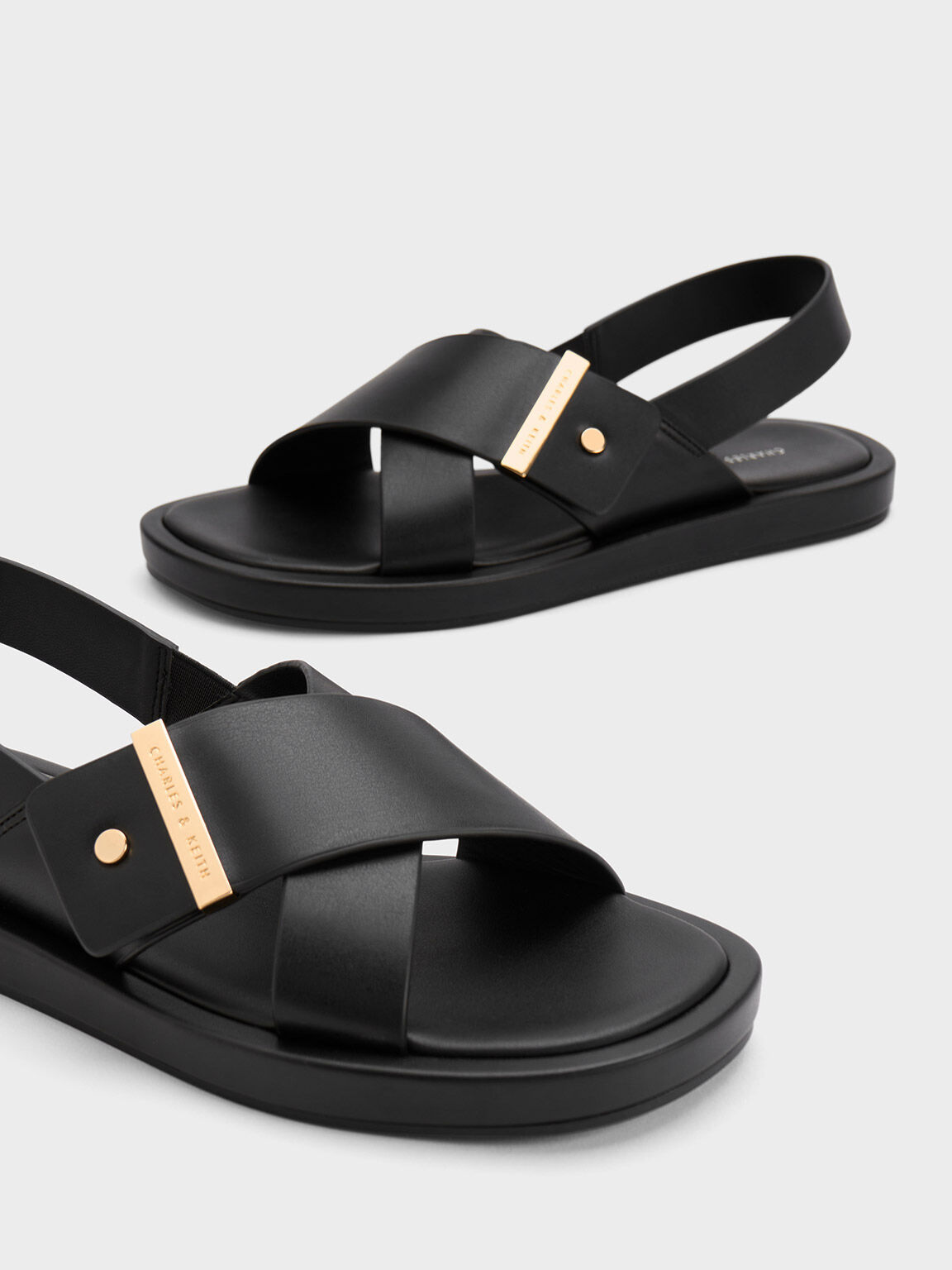 Black Crossover Back Strap Sandals - CHARLES & KEITH CA