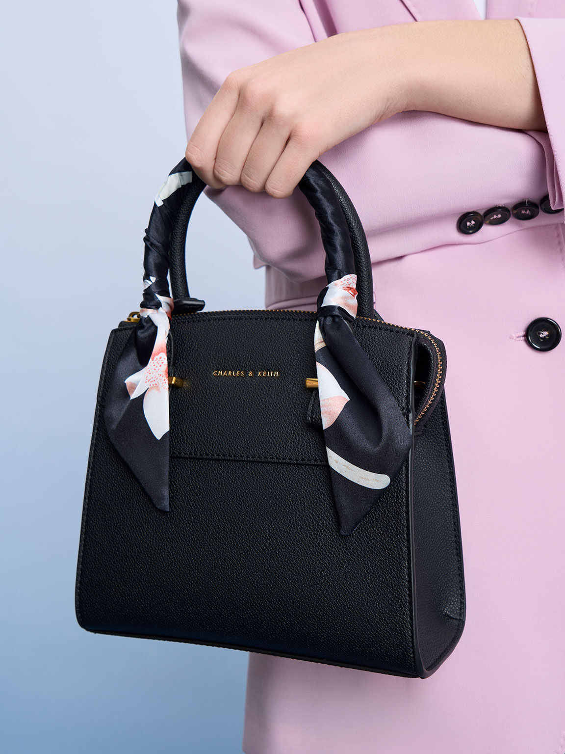 Black Scarf-Wrapped Top Handle Bag | CHARLES & KEITH