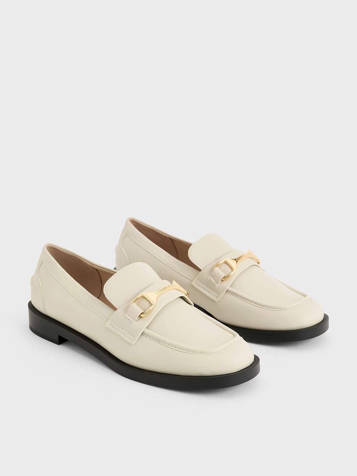 Chalk Metallic-Accent Loafers - CHARLES & KEITH US