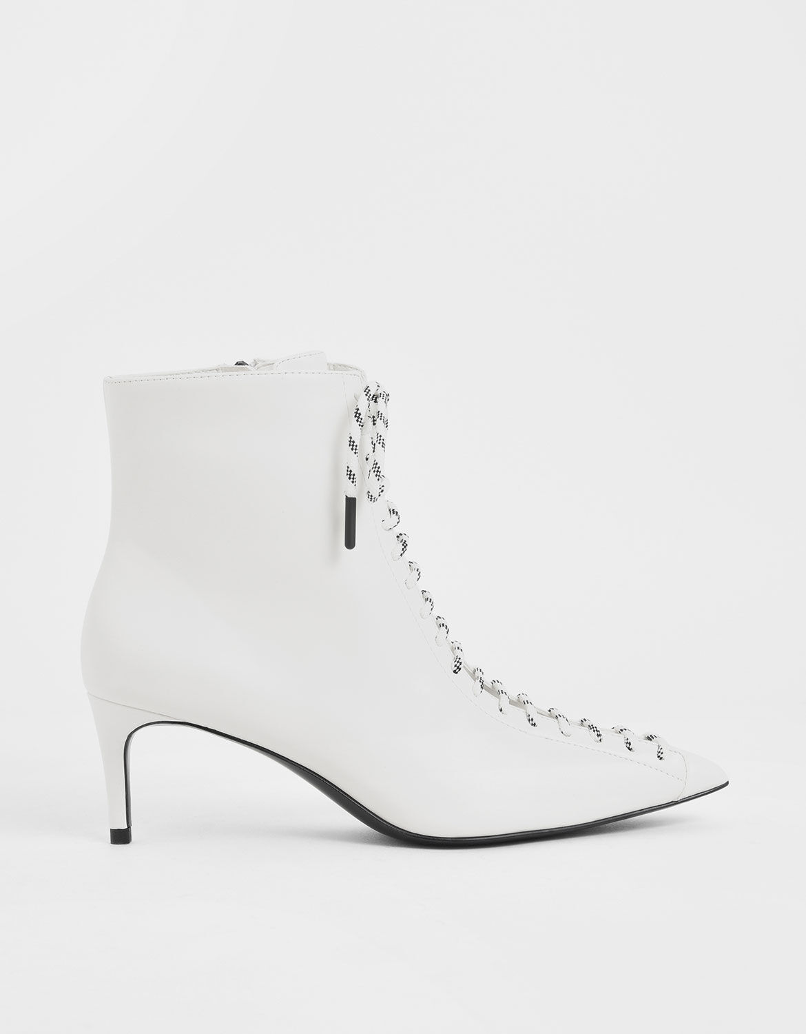 White Nylon Lace-Up Ankle Boots 