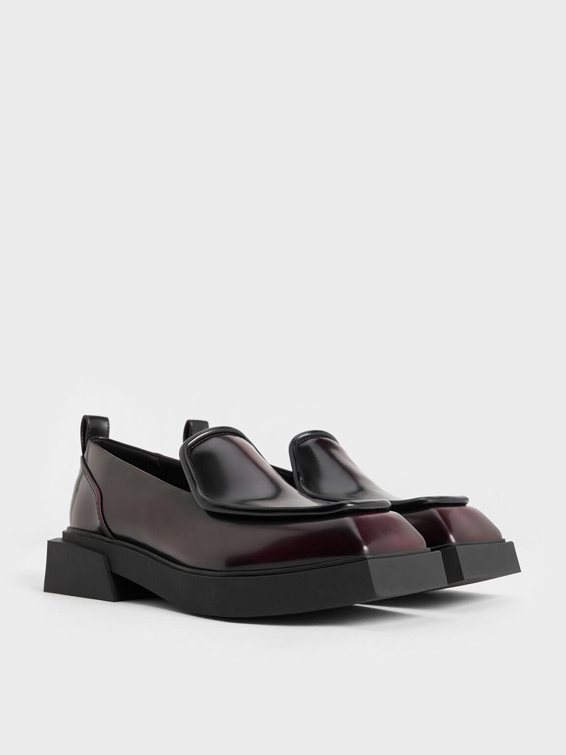 Lorde Geometric Square-Toe Loafers, Burgundy, hi-res