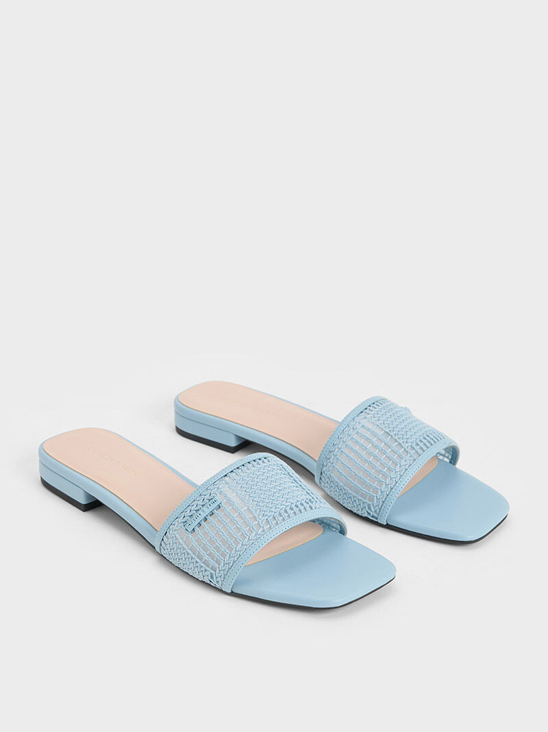 Blue Mesh Knitted Slide Sandals - CHARLES & KEITH US