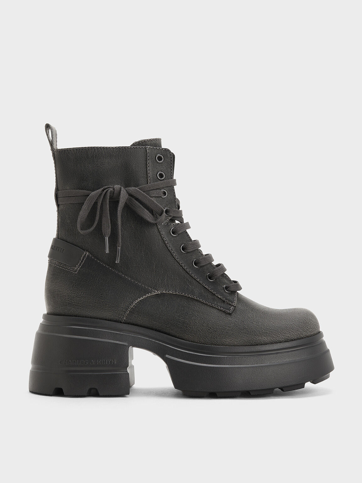 Lace-Up Chunky Ankle Boots, Dark Grey, hi-res