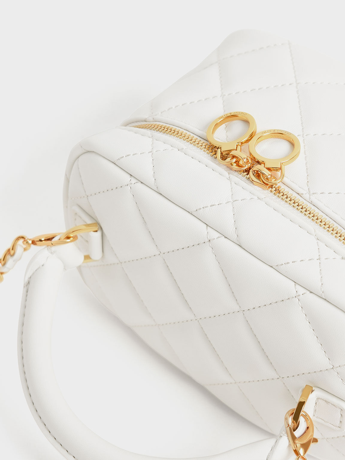 Quilted Two-Way Zip Mini Bag - White