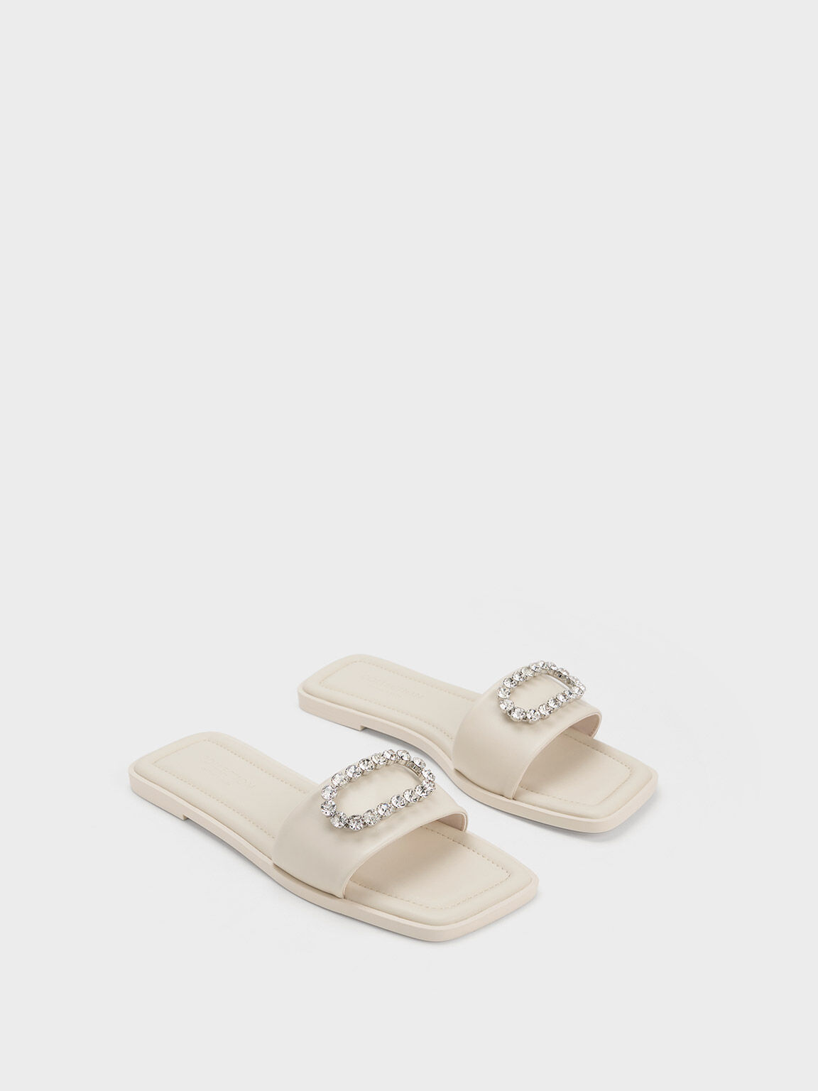 Gem-Embellished Leather Slides, Chalk, hi-res