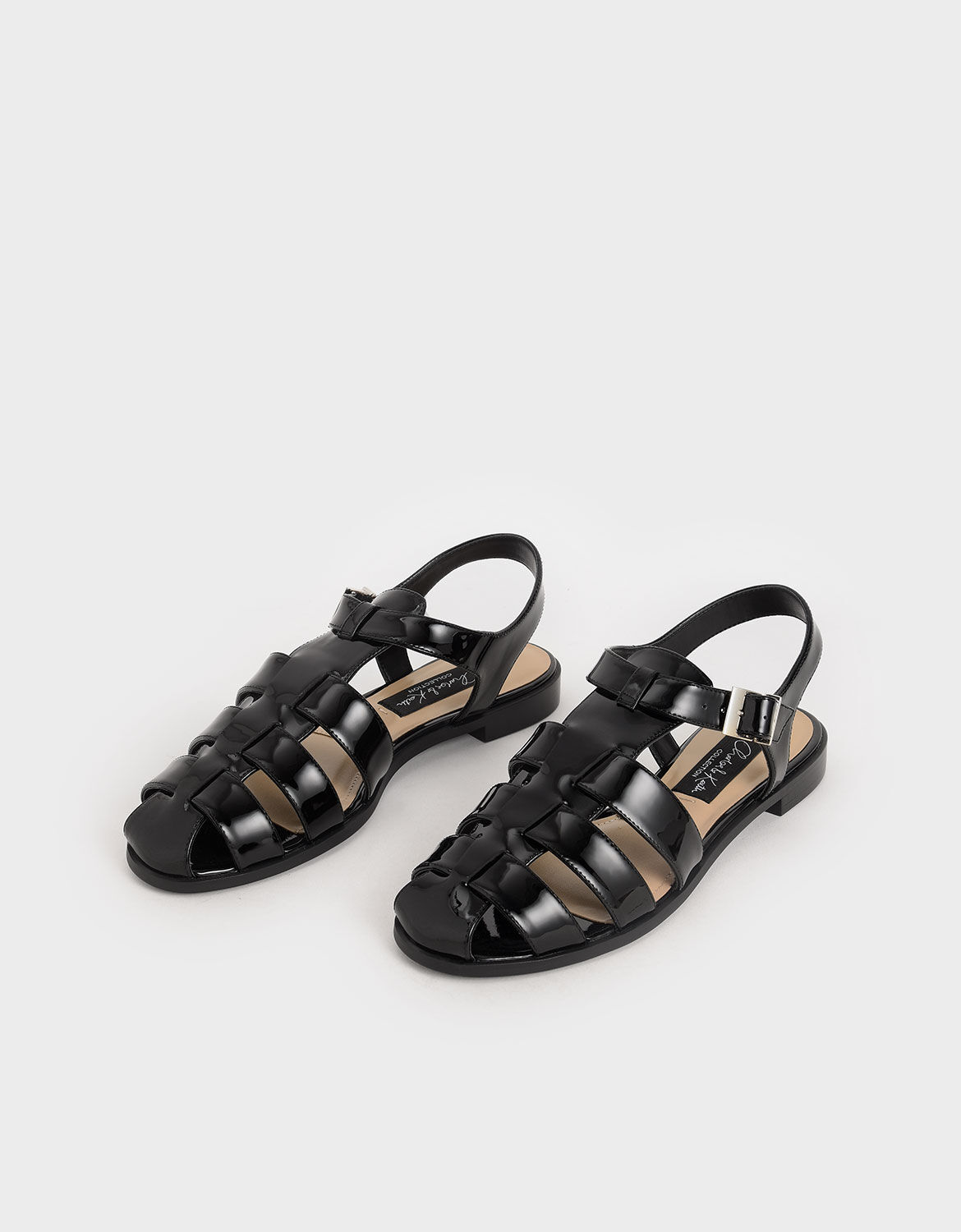 Black Patent Leather Caged Sandals 