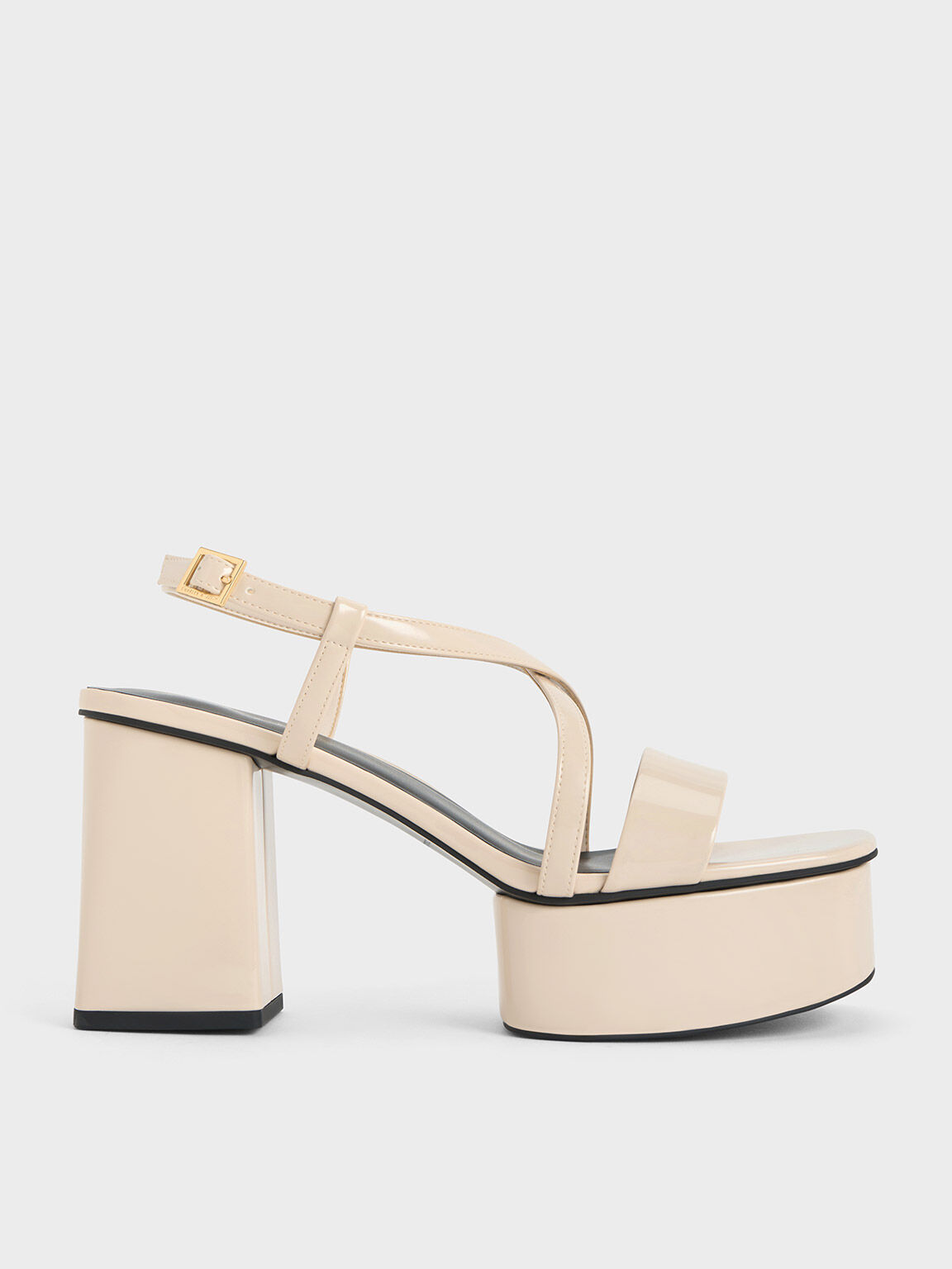 Patent Crossover Strap Platform Sandals - Cream