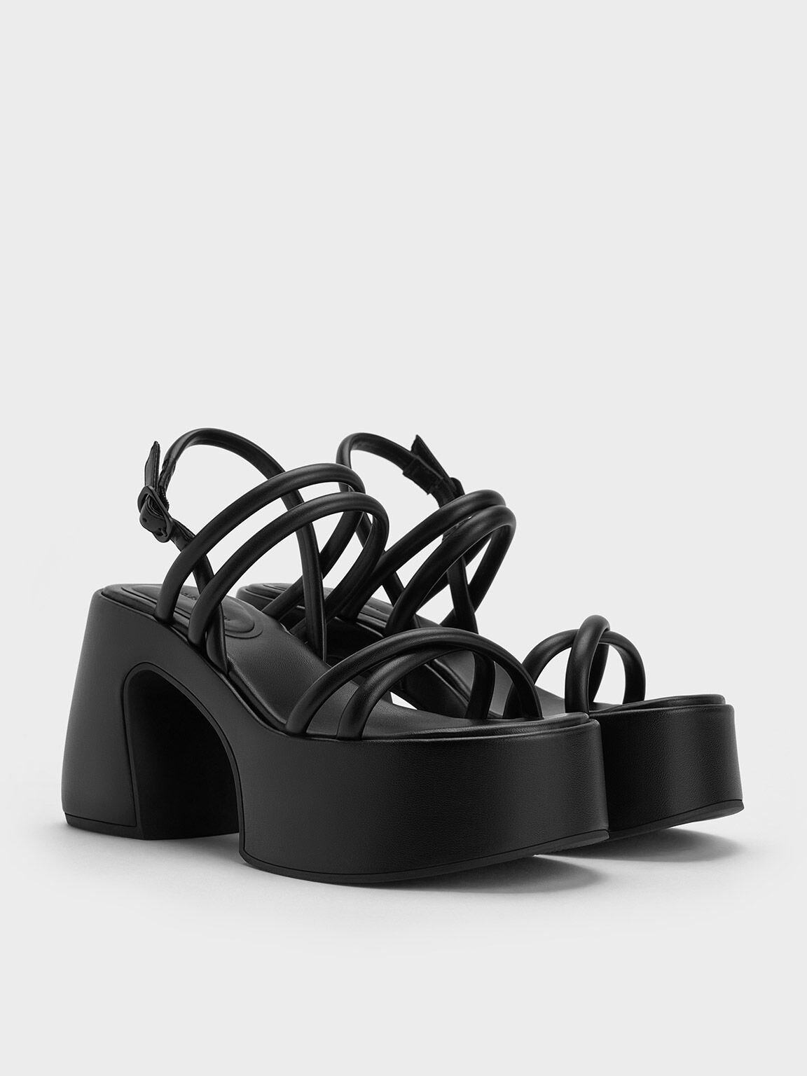 Strappy Flatform Thong Sandals - Black