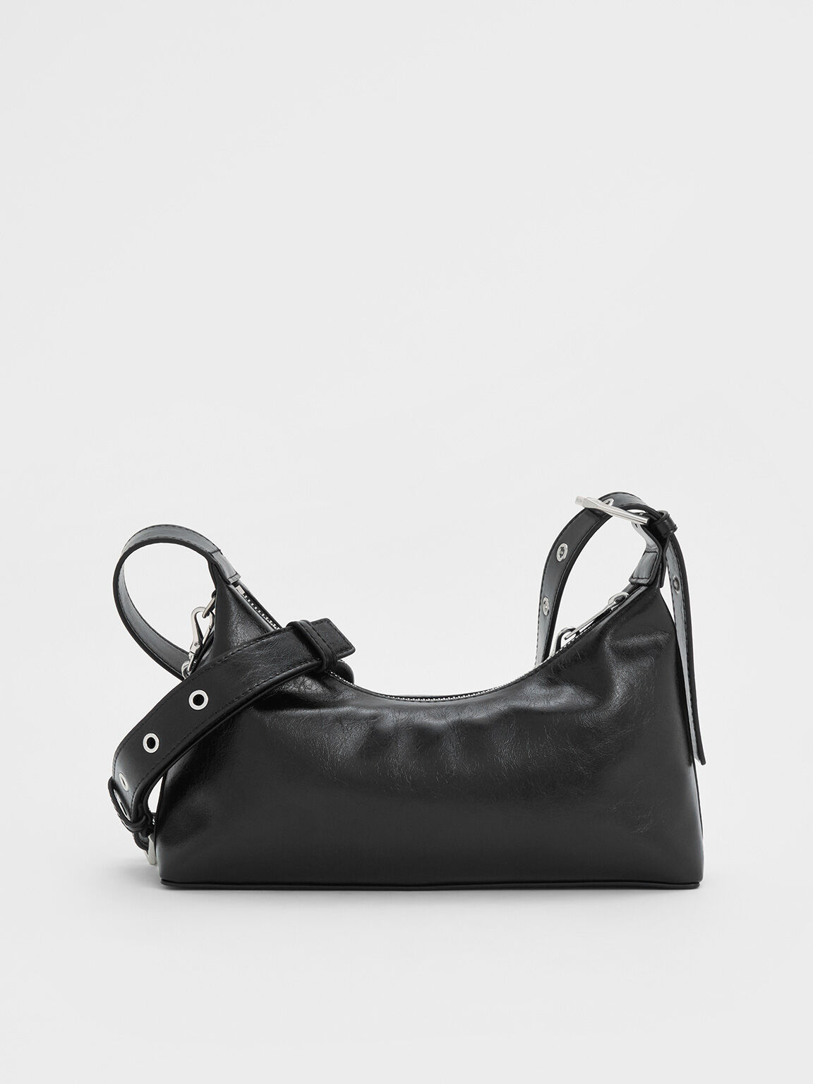 Atwood Crinkle-Effect Chain-Embellished Hobo Bag, Noir, hi-res