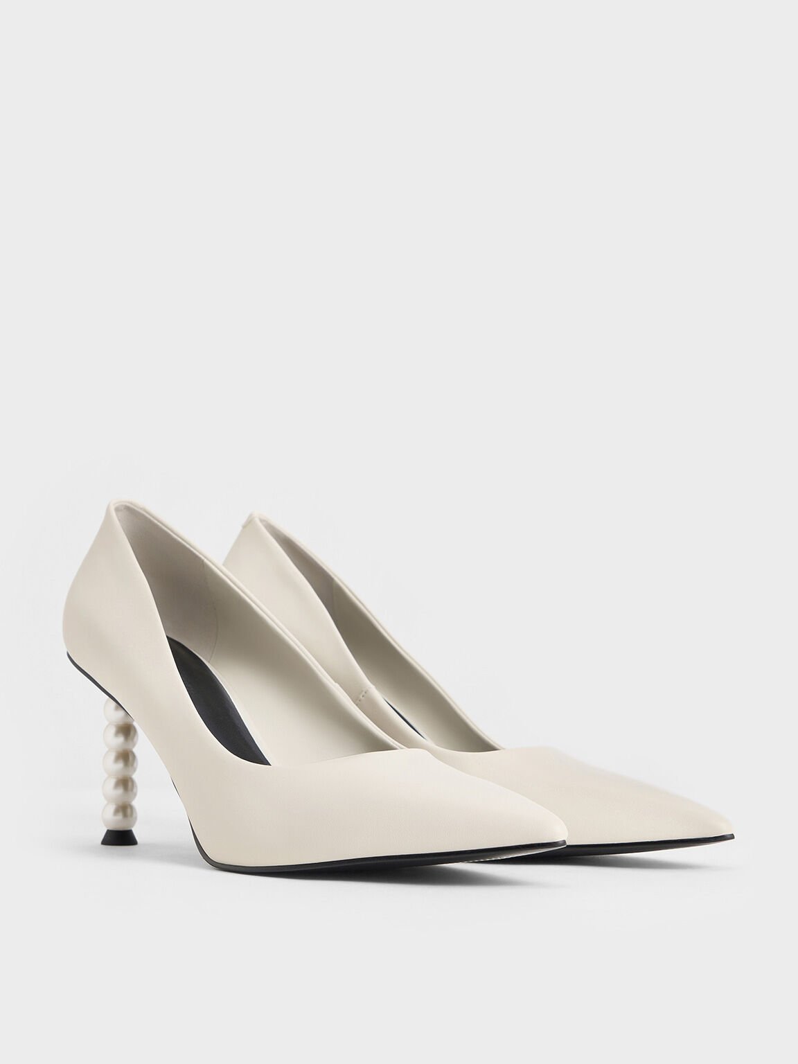 Pearl-Heel Pointed-Toe Pumps, Chalk, hi-res