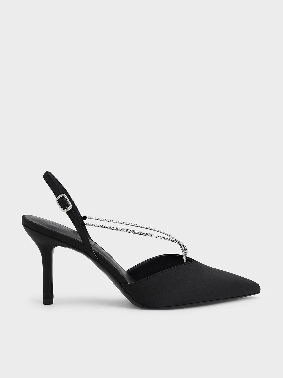 Patent Sculptural Slingback Wedges - Black Patent