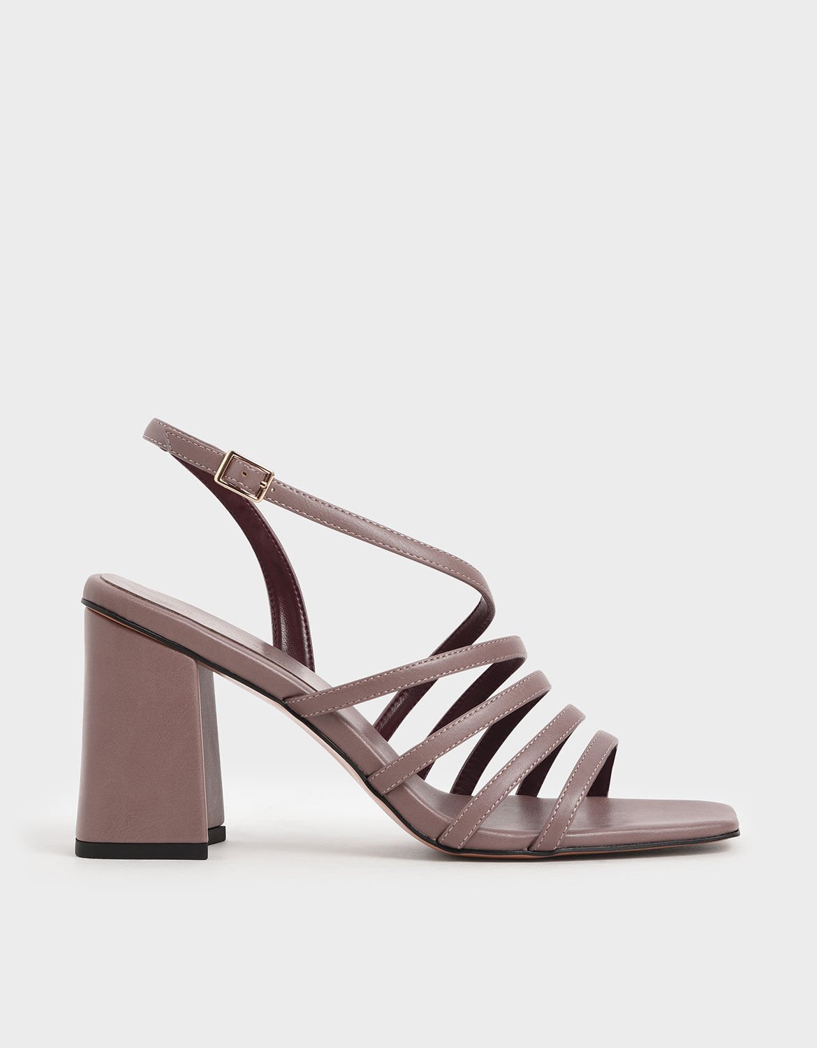 Mauve Strappy Chunky Heel Sandals 