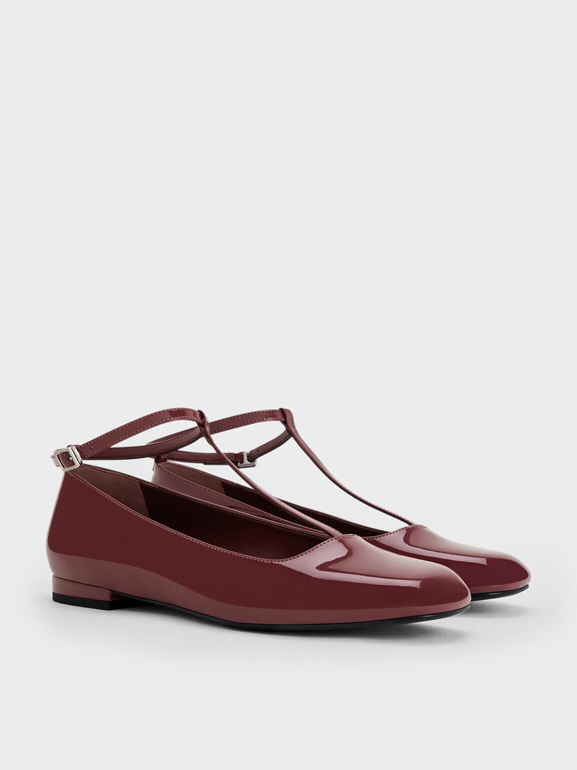 Patent T-Bar Ankle-Strap Ballet Flats, Burgundy, hi-res