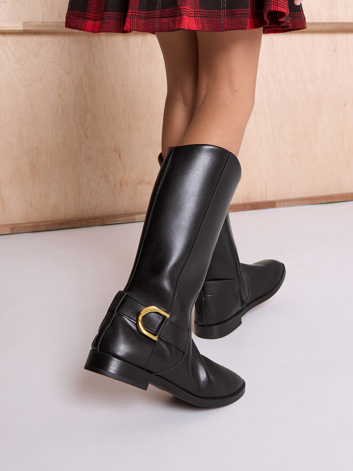 Girls' Gabine Knee-High Boots, Black, hi-res