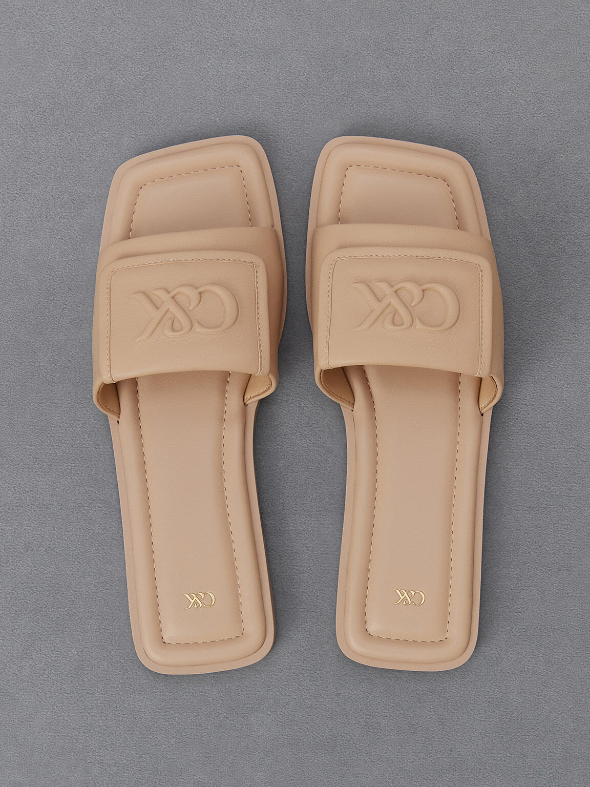Leather Slide Sandals - Nude