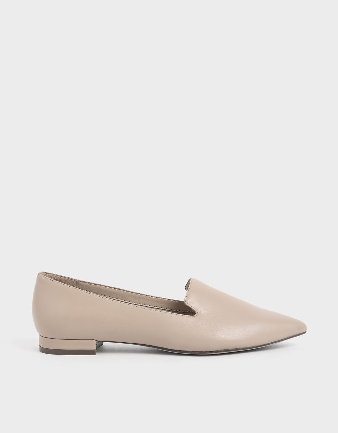 Beige Pointed Toe Loafer Flats 