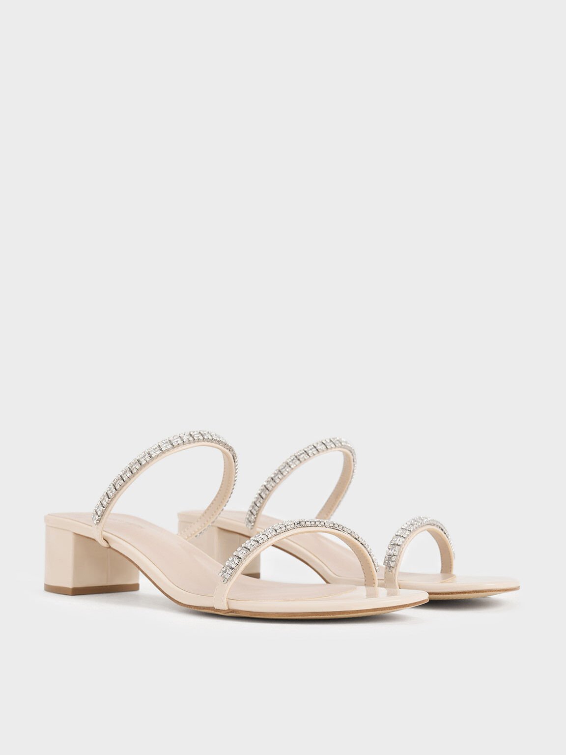 Ambrosia Gem-Embellished Mules, Cream, hi-res