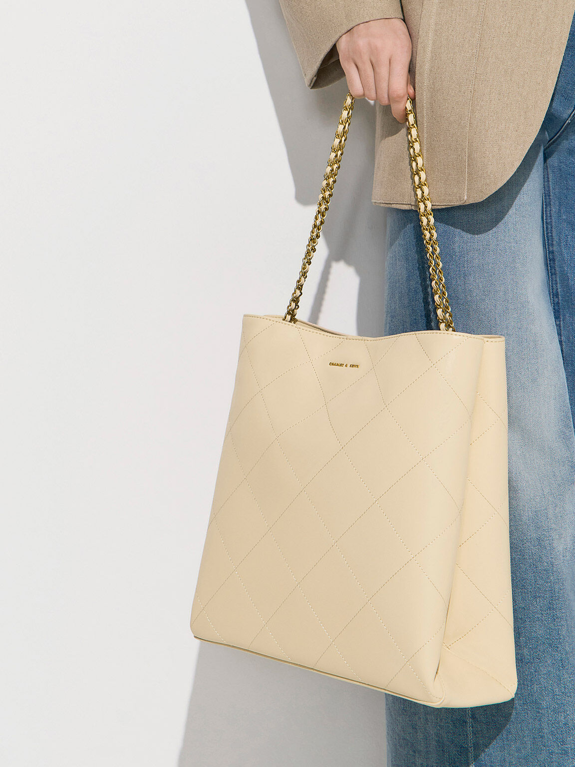 Bolso tote Leia con asa trenzada, Beige, hi-res