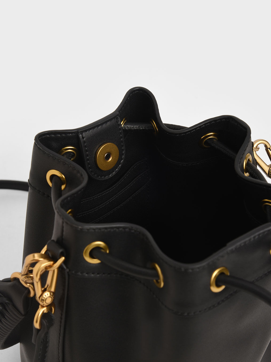 Drawstring Bucket Bag, Black, hi-res