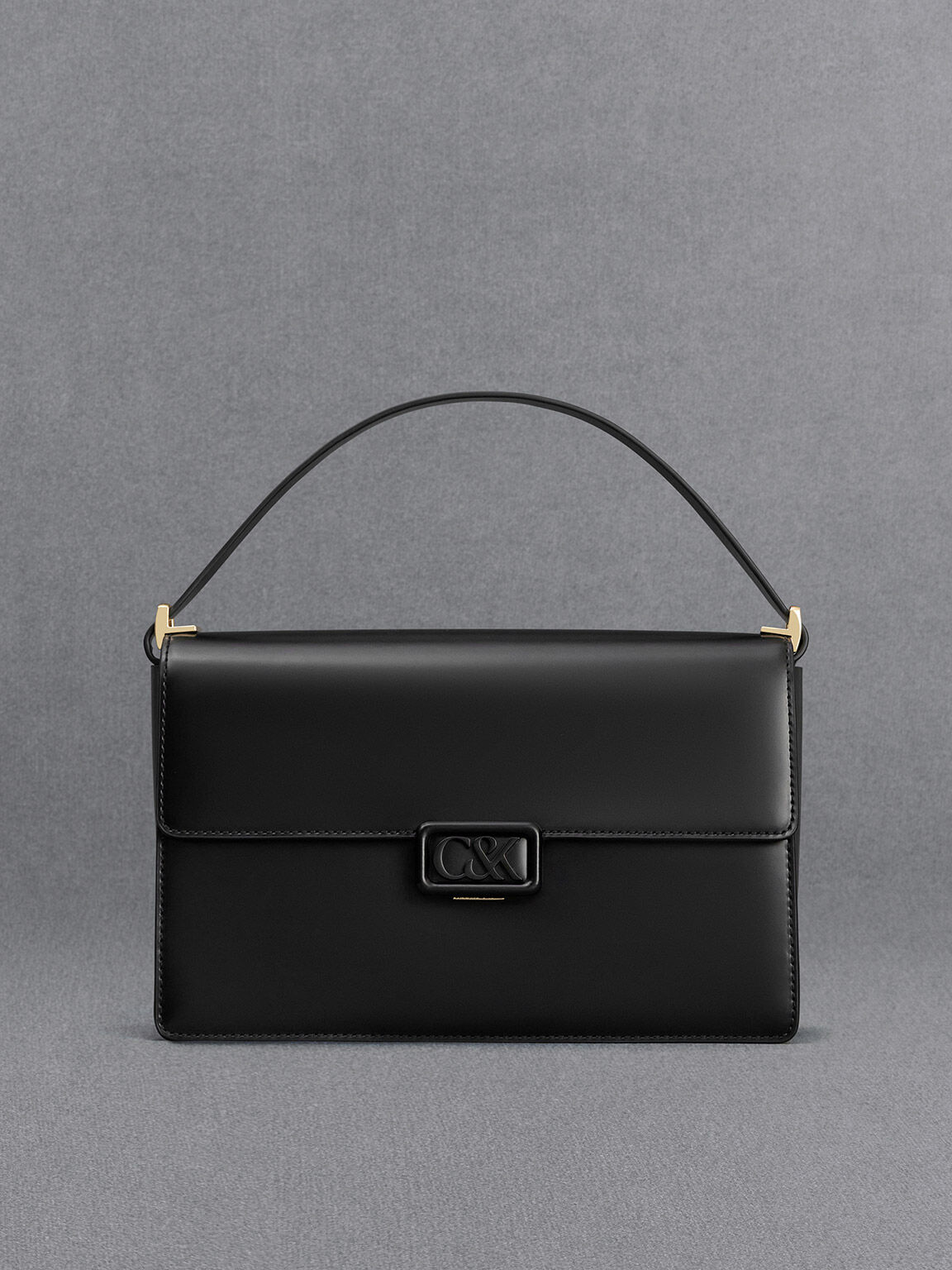 Leather Shoulder Bag, Black, hi-res