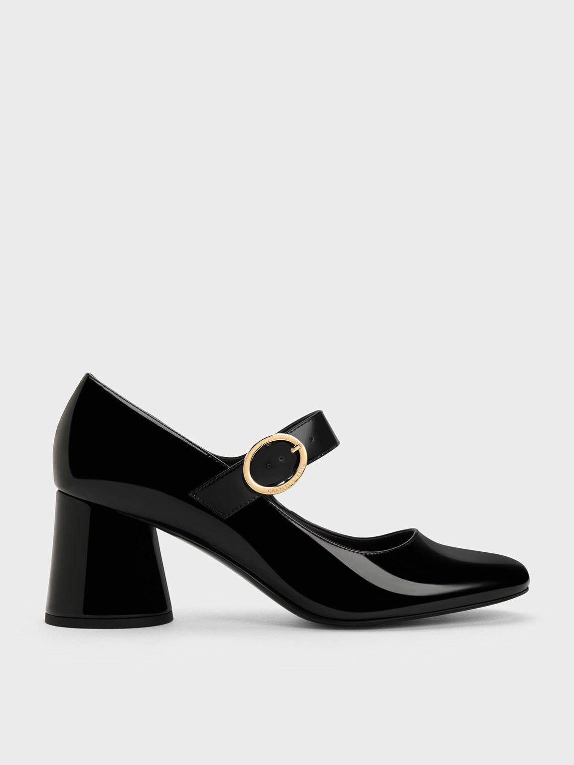 Black Patent Patent Cylindrical Block Heel Mary Janes - CHARLES & KEITH KW