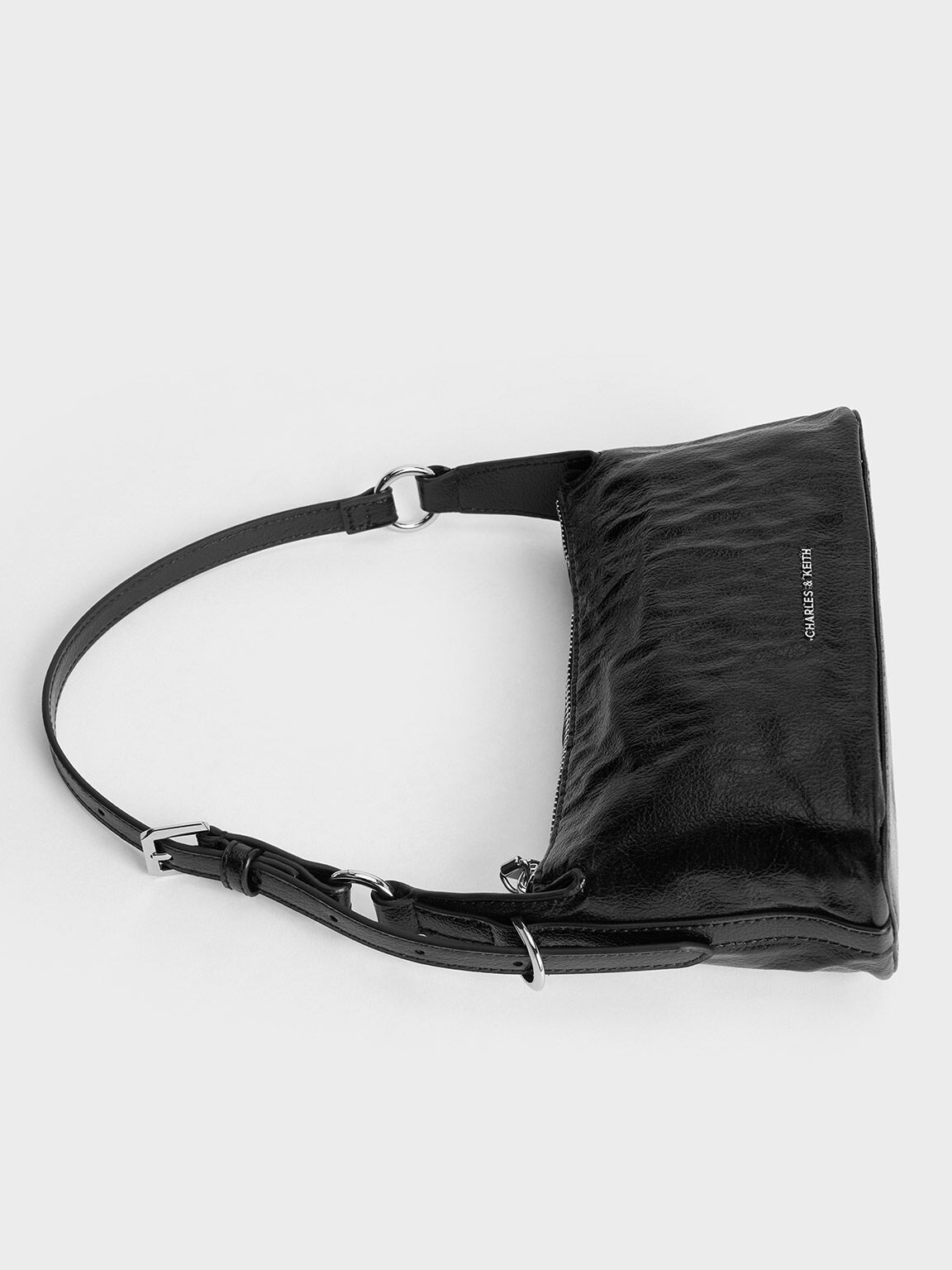 Lark Crinkle-Effect Shoulder Bag, Noir, hi-res