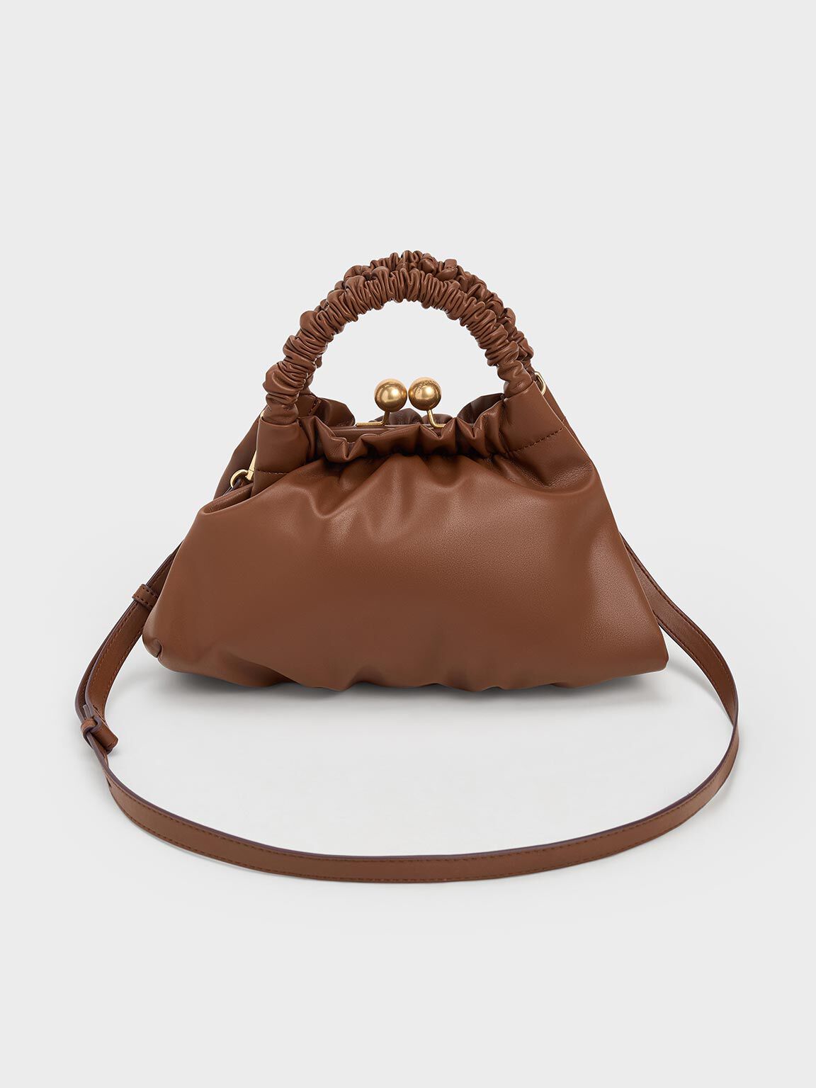 Eve Ruched-Handle Trapeze Bag, Chocolate, hi-res