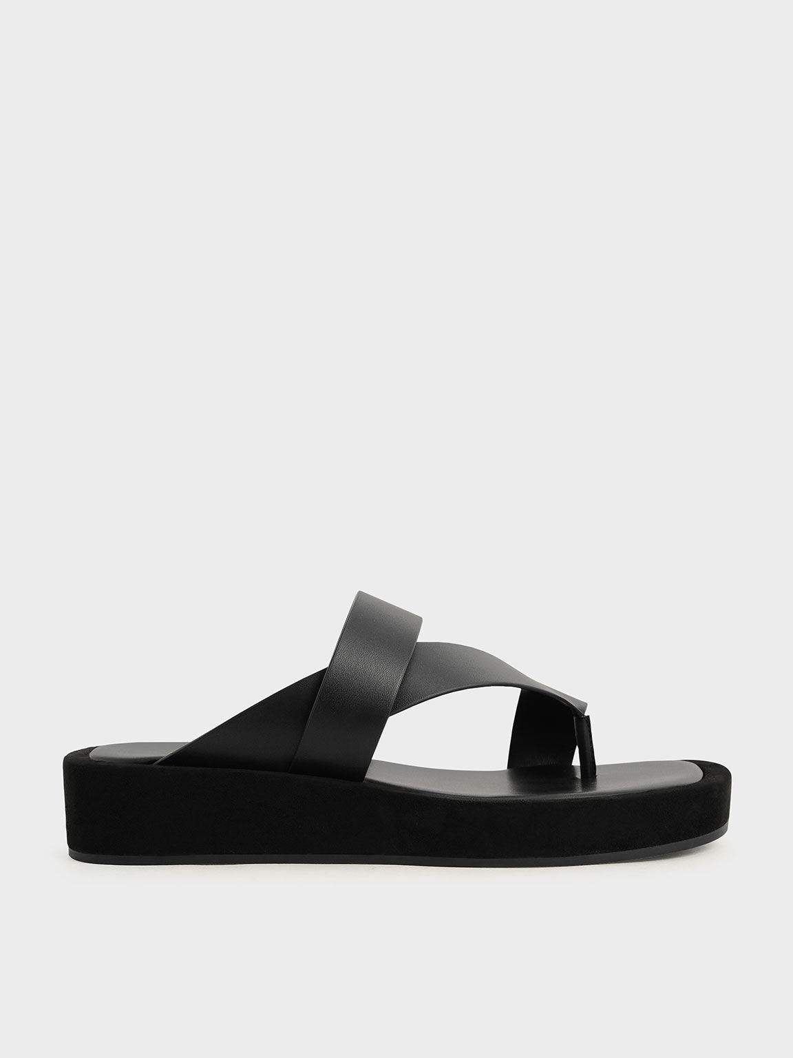 Black Toe-Loop Platform Sandals - CHARLES & KEITH LK