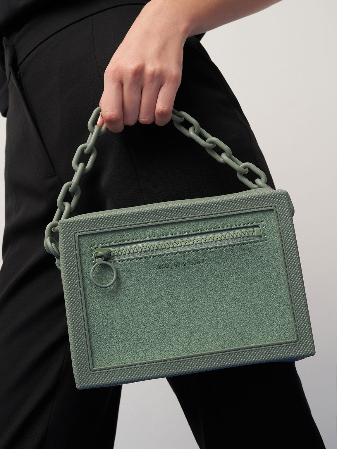 Sage Green Leather Chain Strap Bag - CHARLES & KEITH US