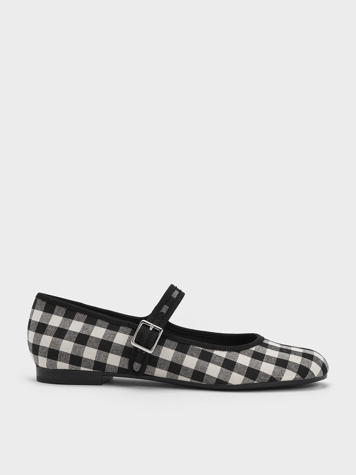 Checkered Buckled Mary Jane Flats, Black Textured, hi-res