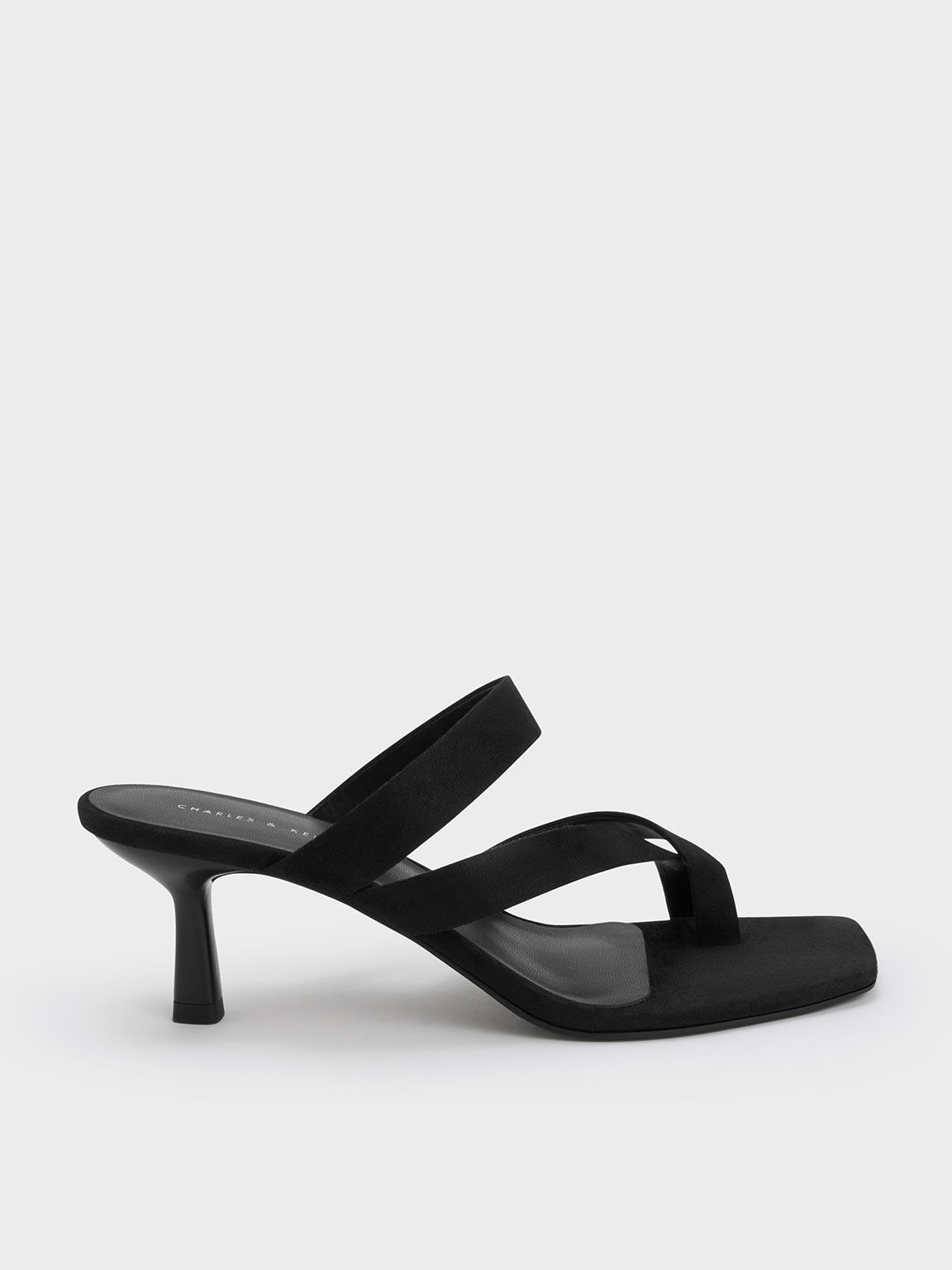 Textured Asymmetric Toe Ring Heeled Sandals - Black