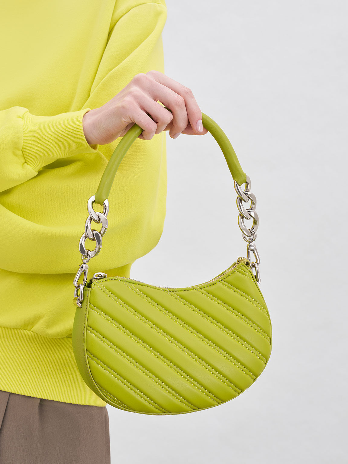 Lime Freja Curved Panelled Bag - CHARLES & KEITH International