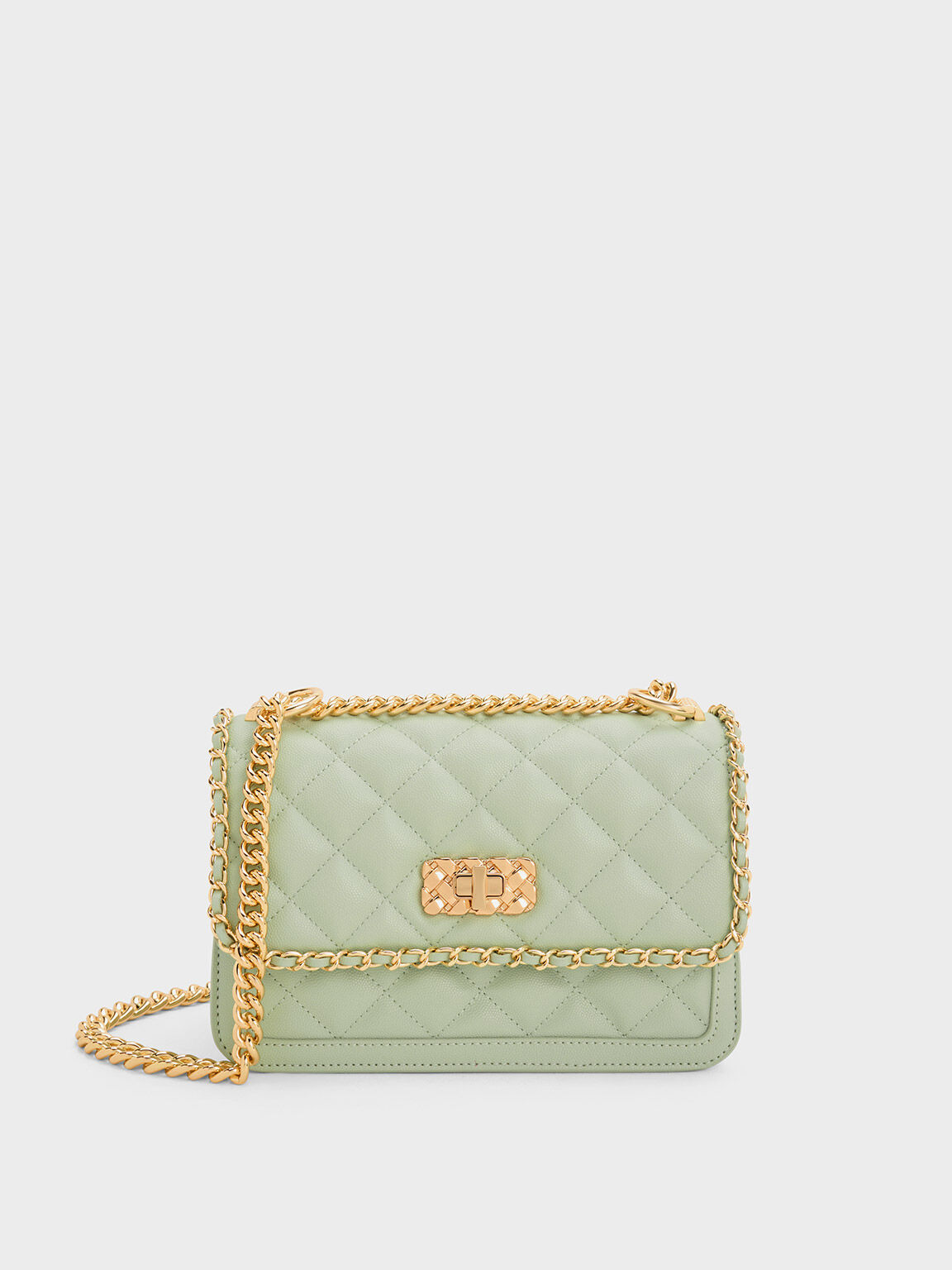 Green Micaela Quilted Braided Chain Bag - CHARLES & KEITH MO