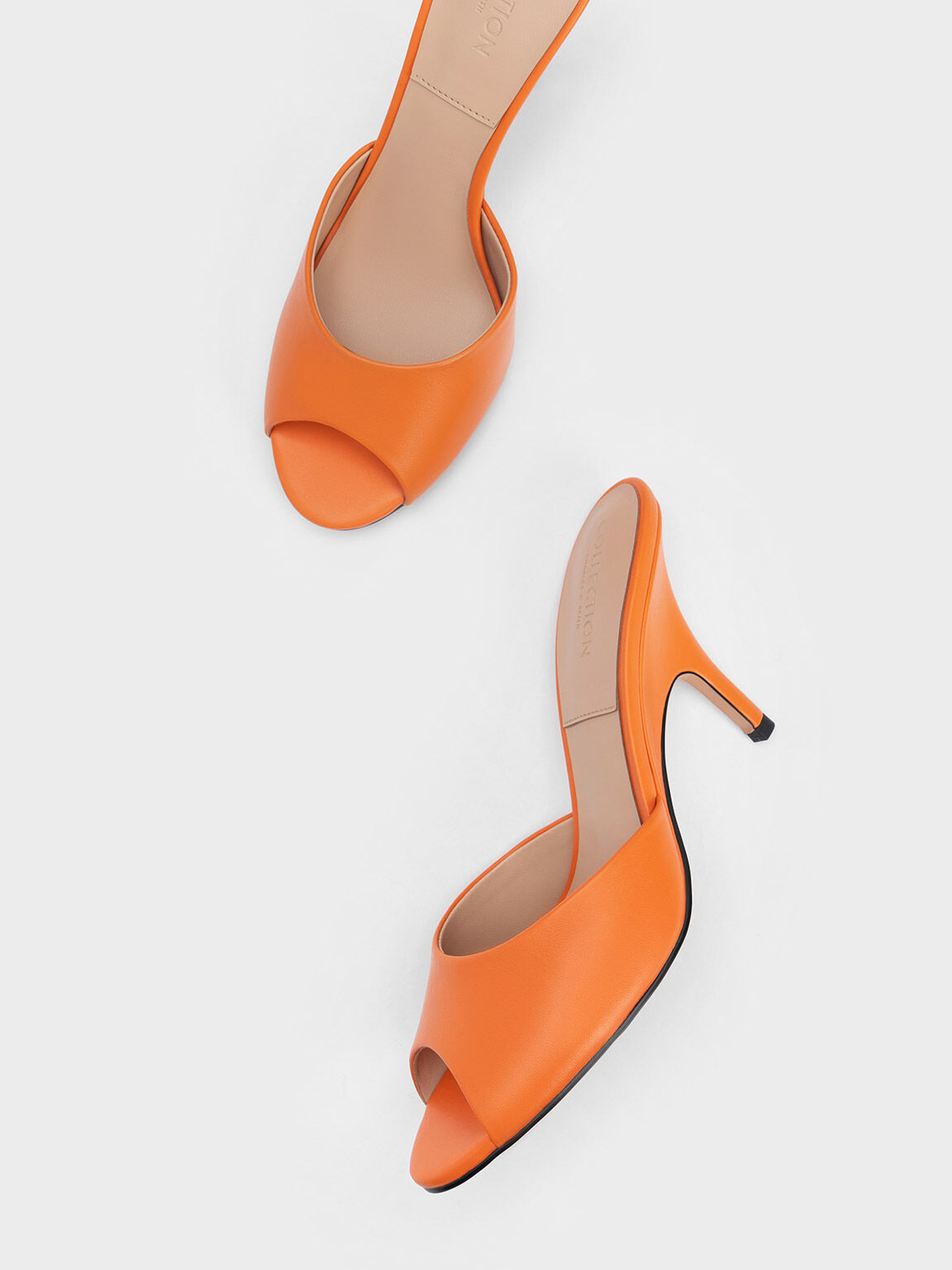 Leather Round-Toe Heeled Mules - Orange