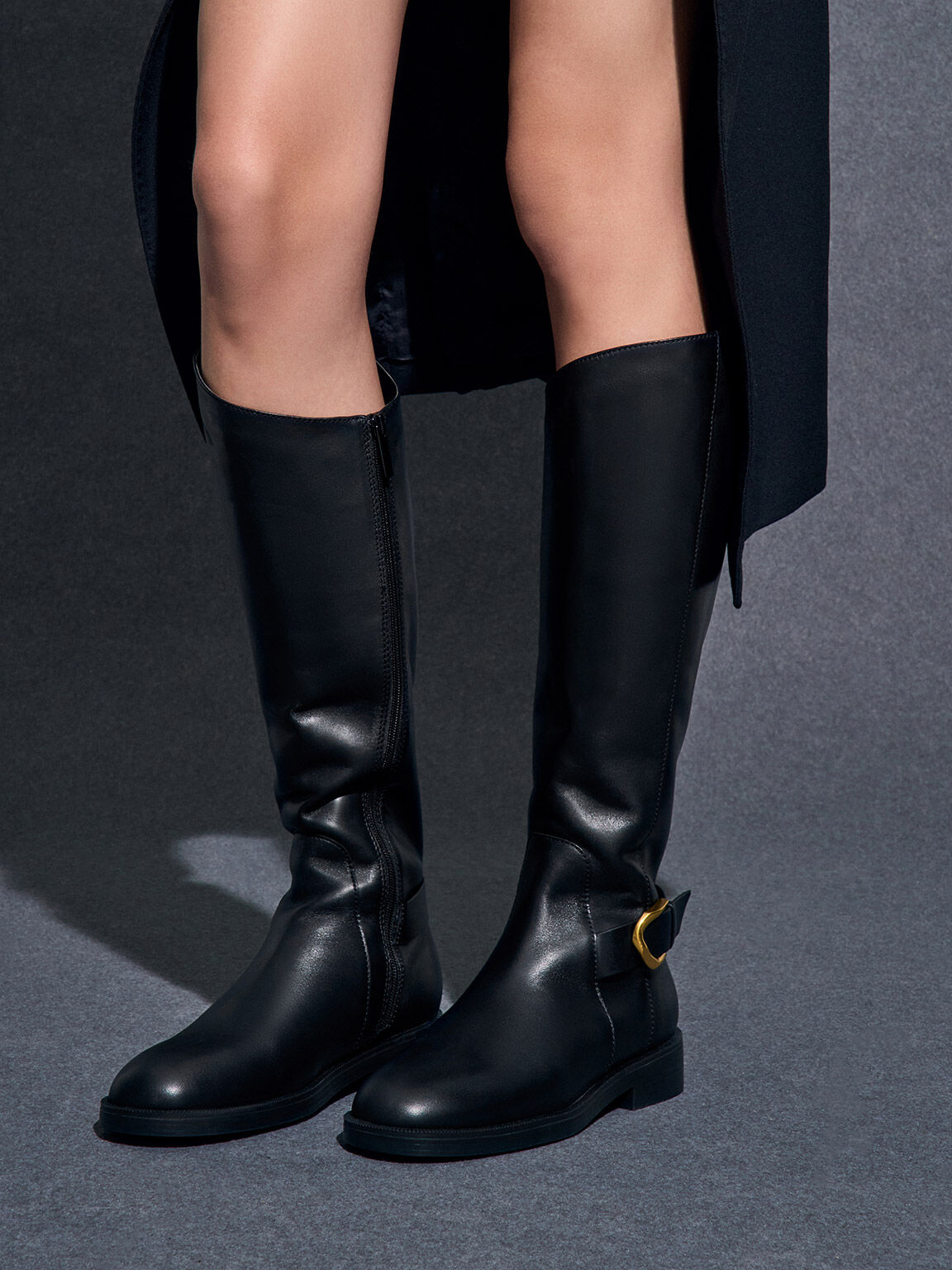 Gabine Leather Knee-High Boots, Black, hi-res