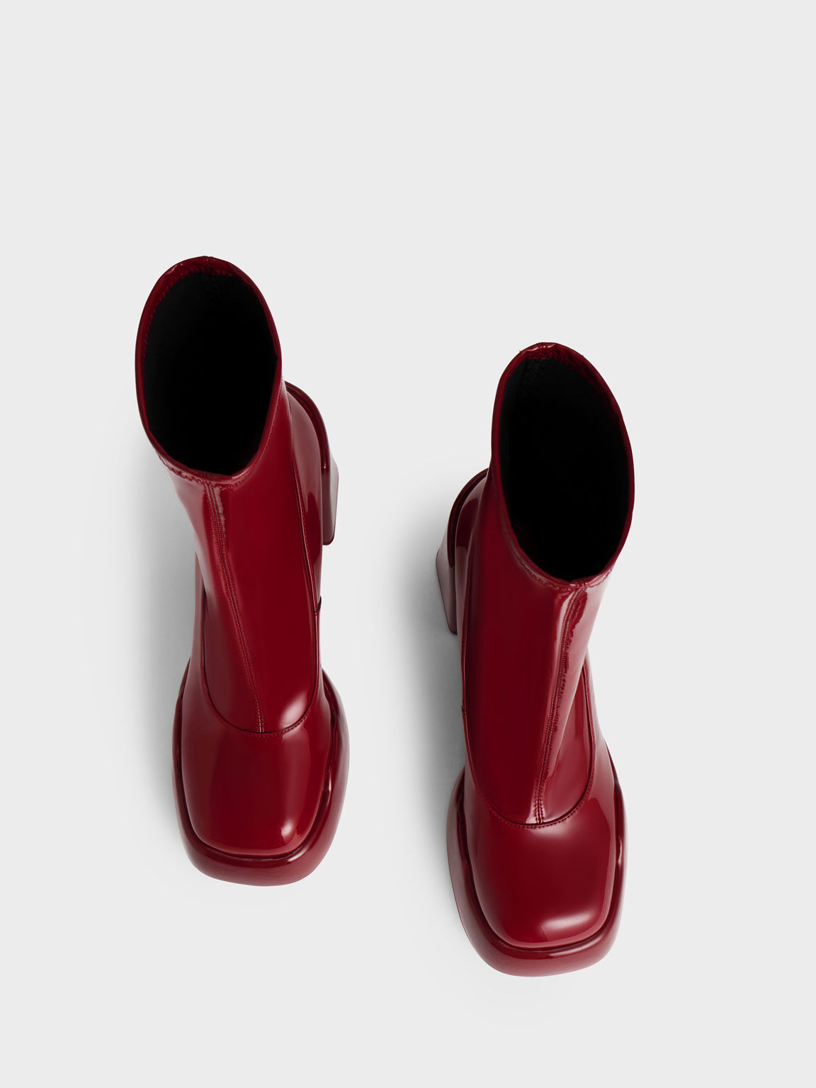 Red Lula Patent Block Heel Boots - CHARLES & KEITH US