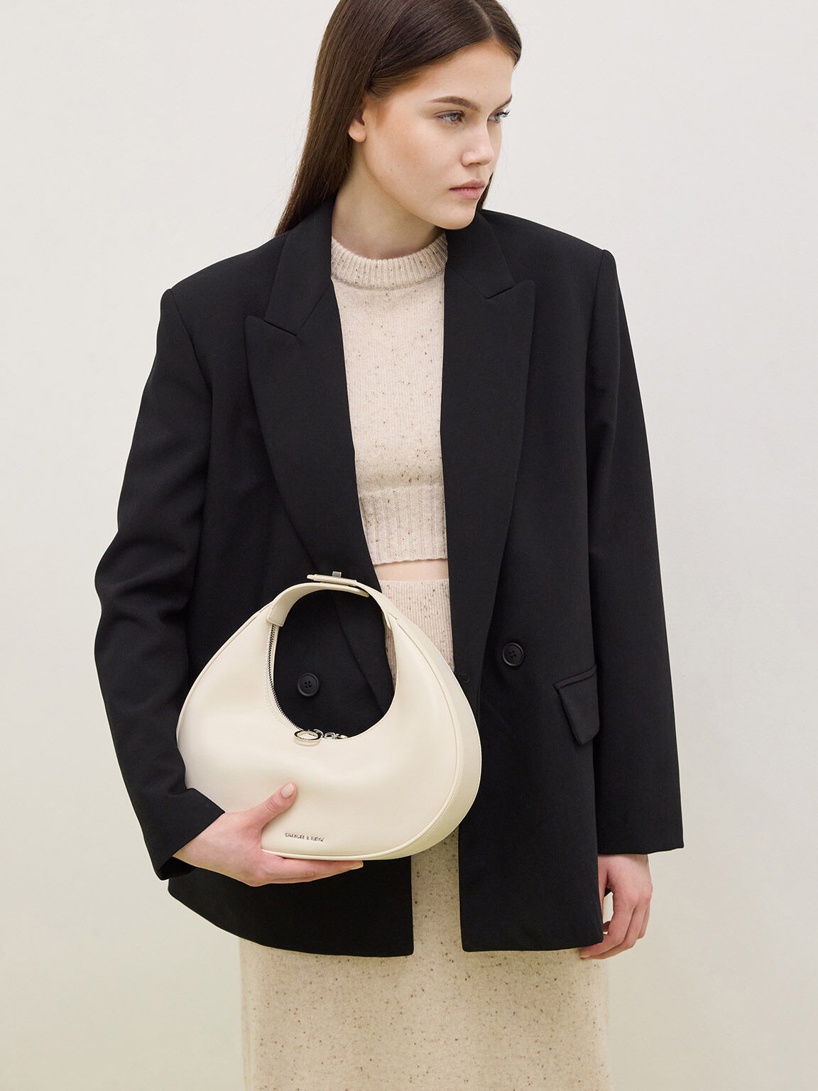 Bolso hobo media luna, Blanco tiza, hi-res