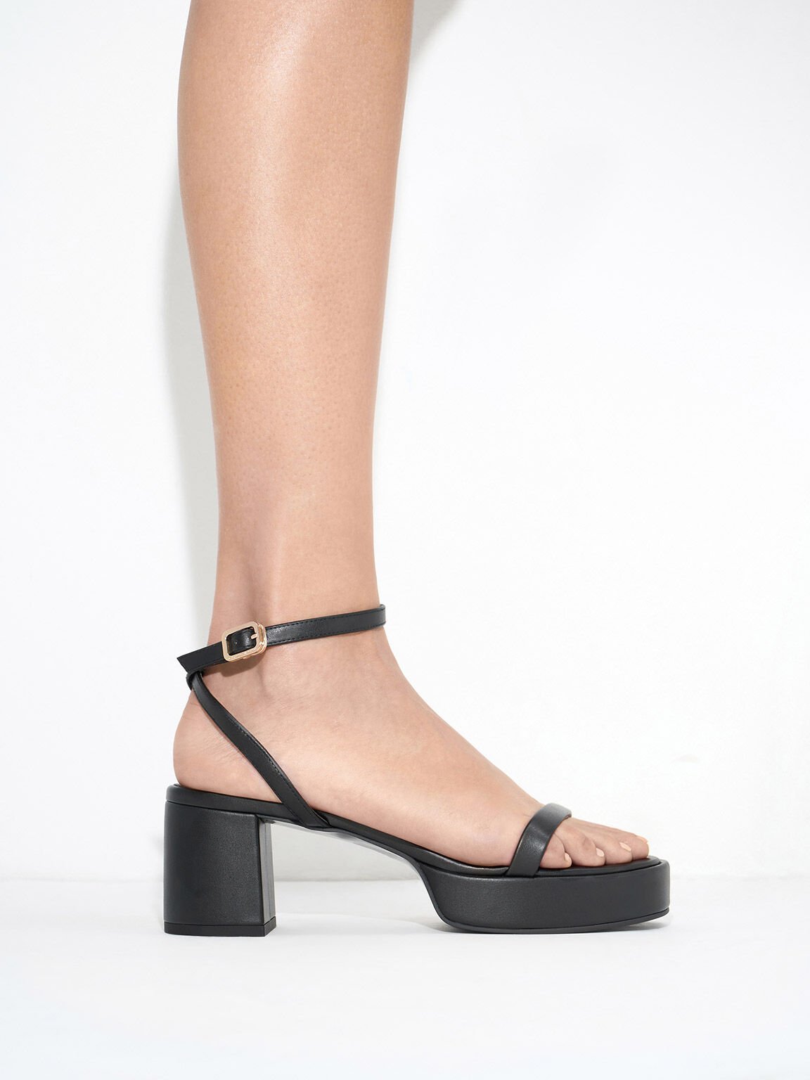 Thin-Strap Block Heel Sandals, Black, hi-res