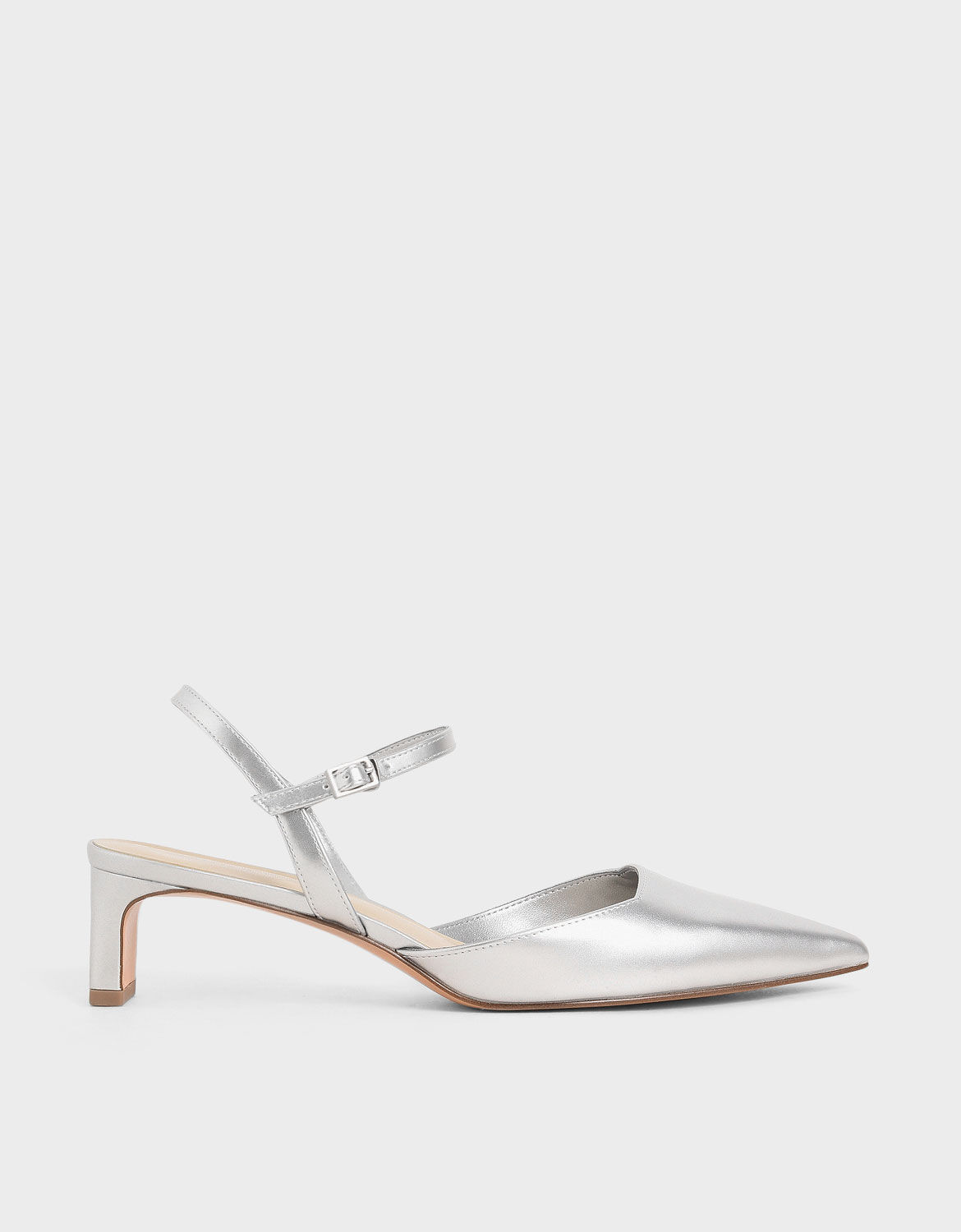 silver ankle strap court shoes