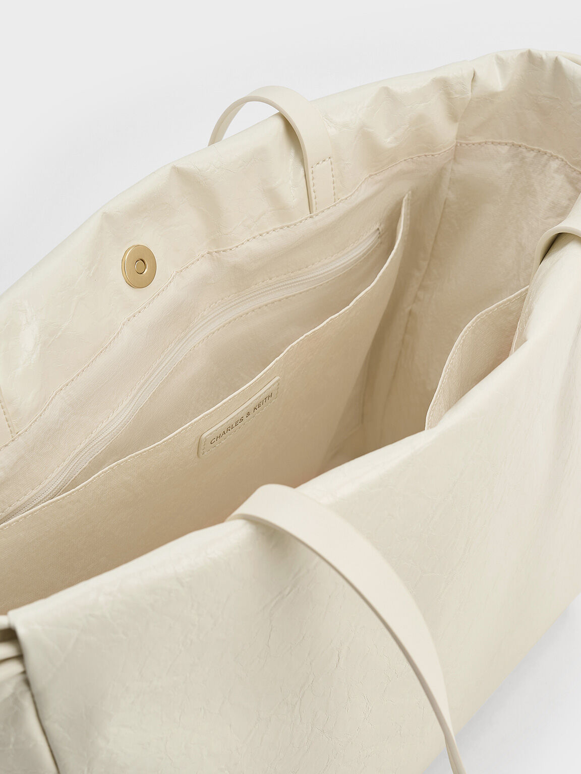 Bethel Crinkle-Effect Ruched Drawstring Tote Bag, Cream, hi-res