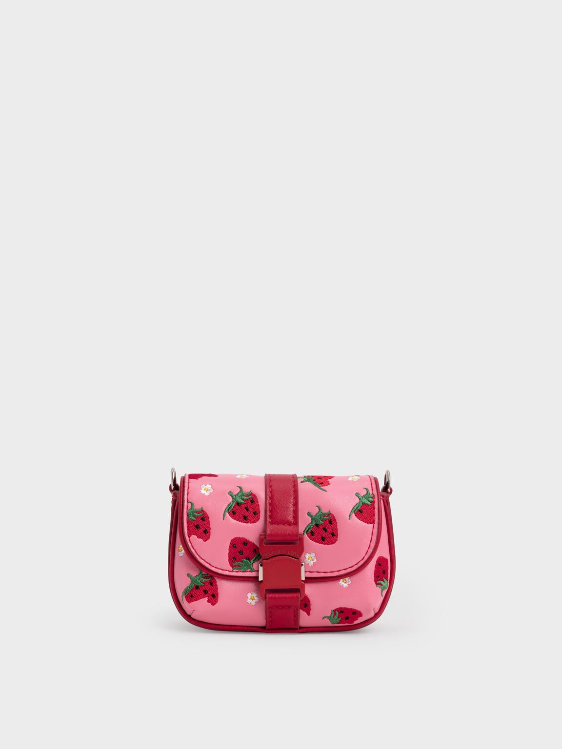 Pink Zetta Belt Buckle Strawberry-Print Mini Bag - CHARLES & KEITH 