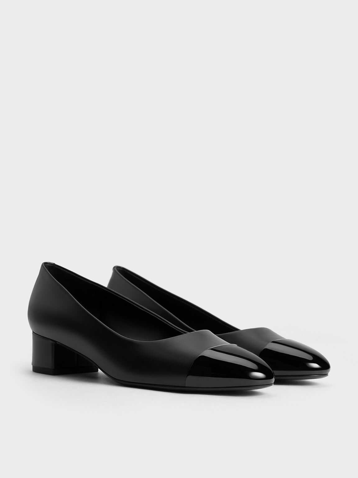 Patent Contrast Cap-Toe Pumps, Black, hi-res