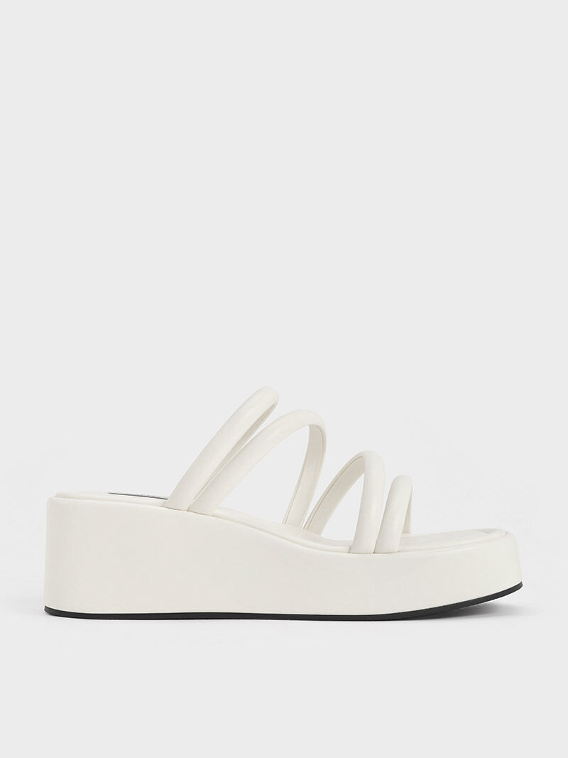 Strappy Platform Wedges, White, hi-res