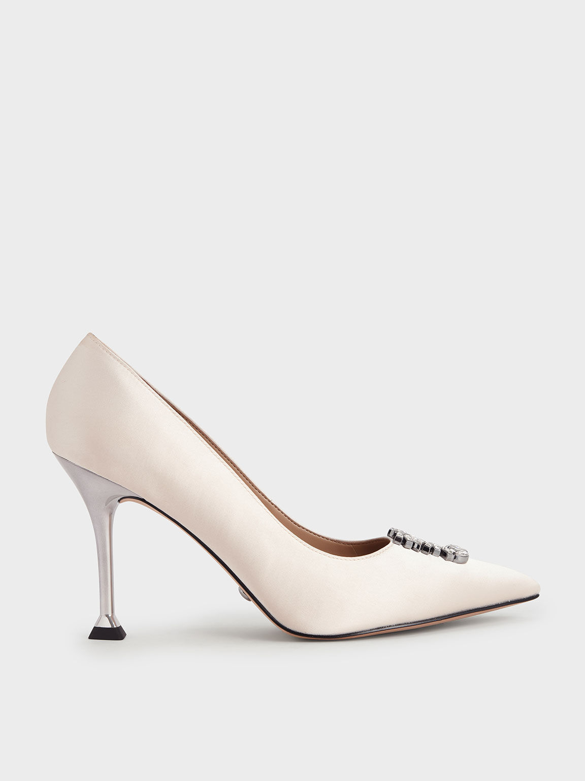 Satin Gem-Embellished Pumps, Cream, hi-res