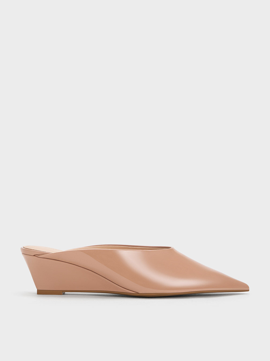 Patent Pointed-Toe Wedge Mules - Nude