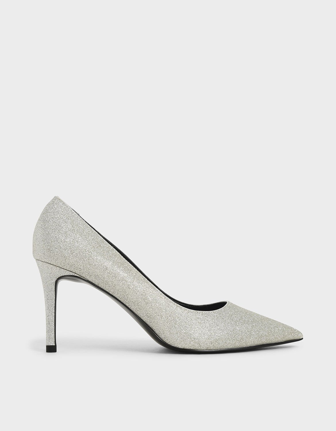 Silver Glitter Pointed Toe Pumps 