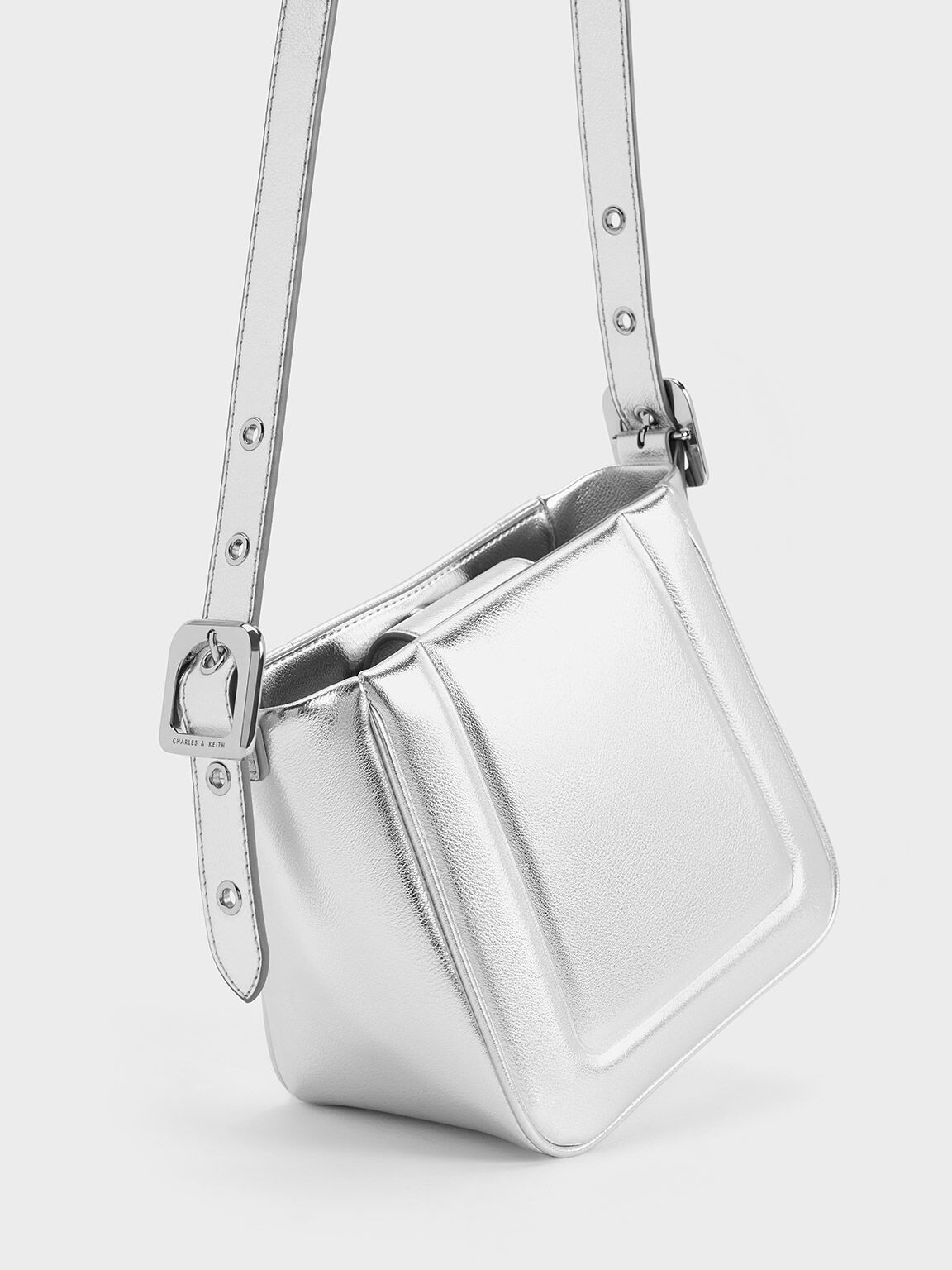 Petra Metallic Boxy Bucket Bag, Silver, hi-res